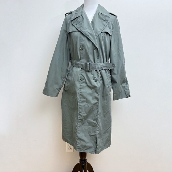Vintage America Army Green Utility Belted Waist Double Button Trench Coat 42R - Picture 1 of 14